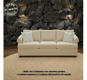 Juego de Living Pastora beige claro 311 sofa resortes + 2 sitiales madera