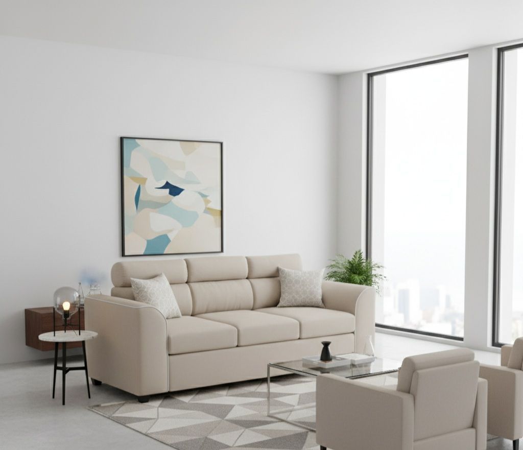 sofa pufa 3 cuerpos beige fancy hogar a $169.990