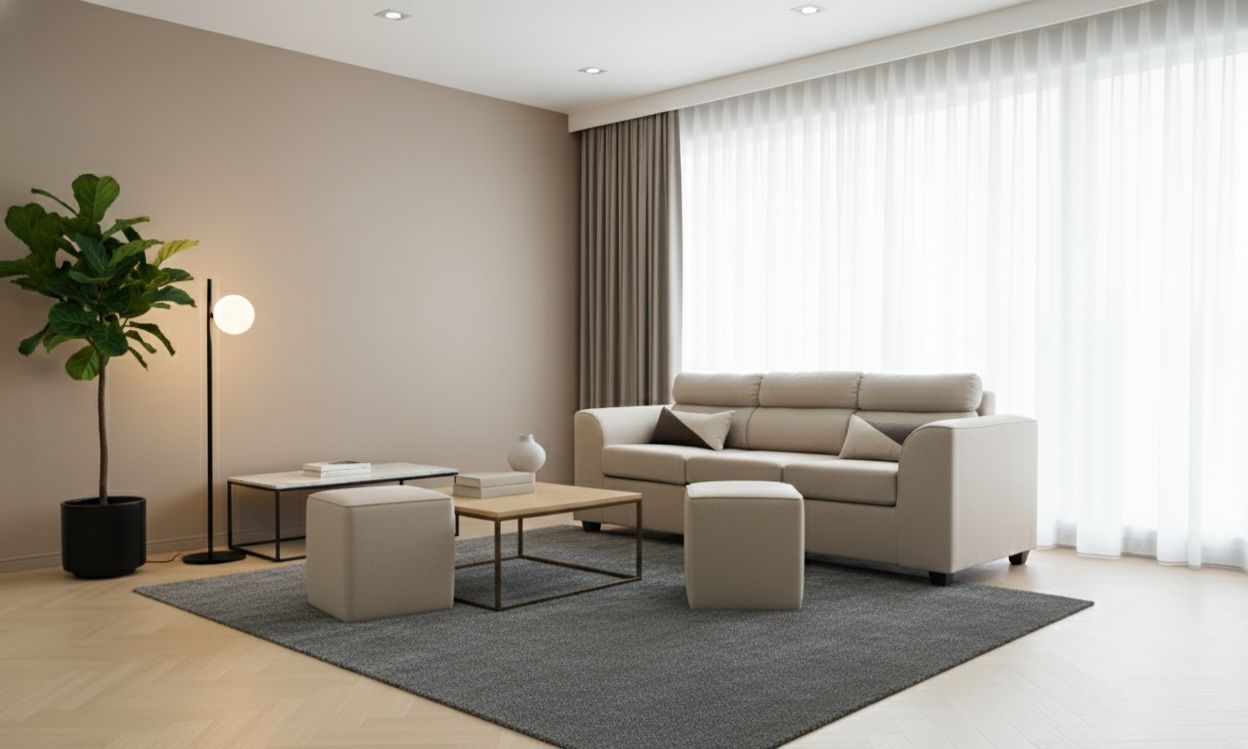 sofa pufa 3 cuerpos 2 pouf beige fancy hogar a $184.990