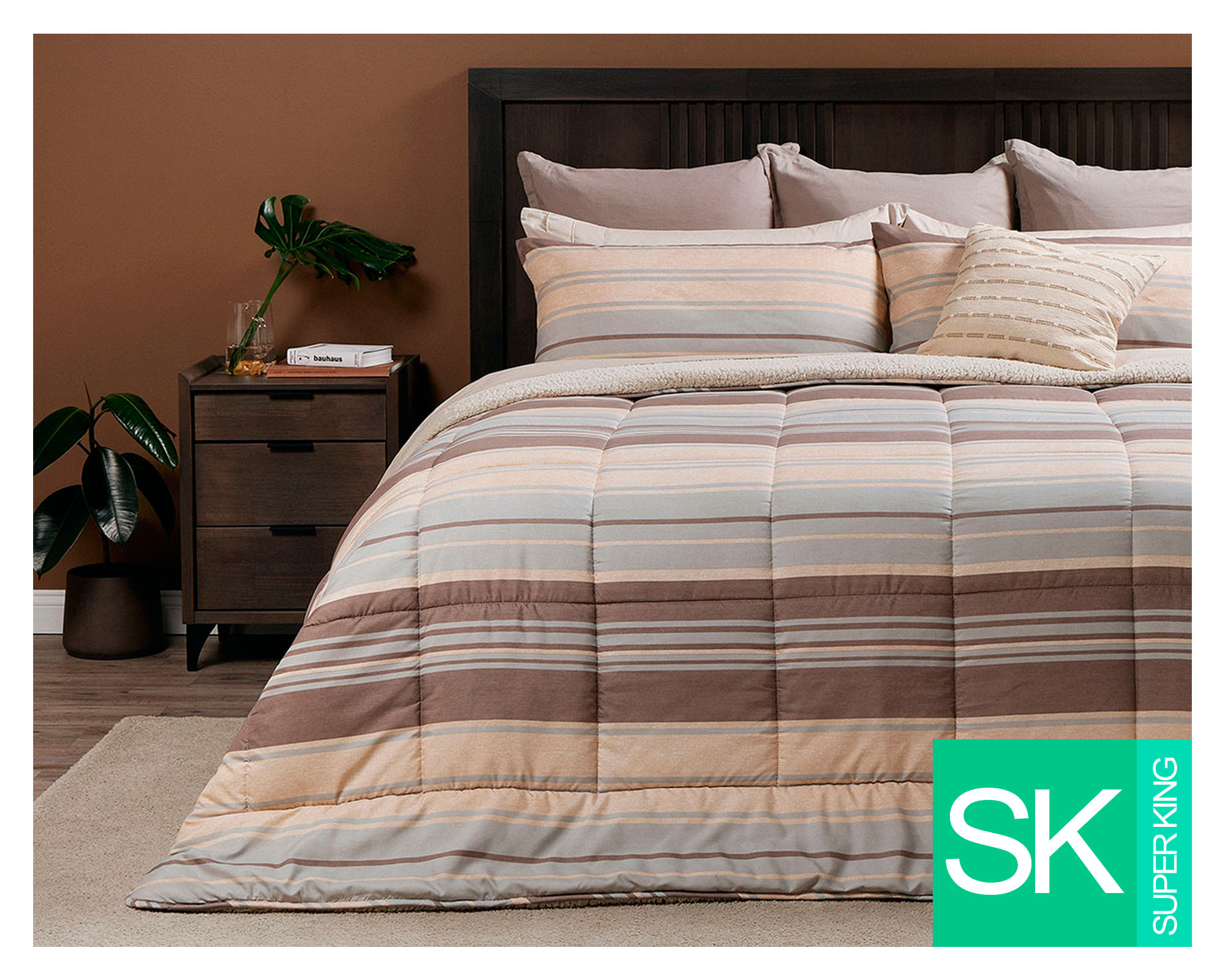 Rosen Plumón Sherpa café/beige/celeste Súper King