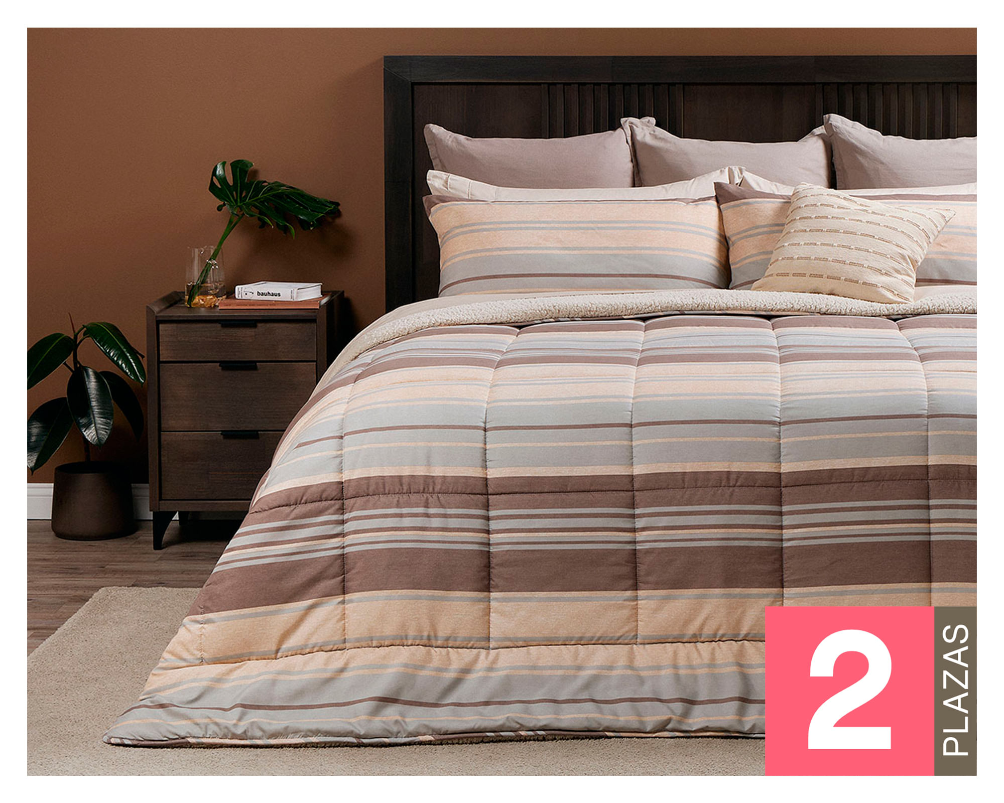 Rosen Plumón Sherpa café/beige/celeste 2 plazas