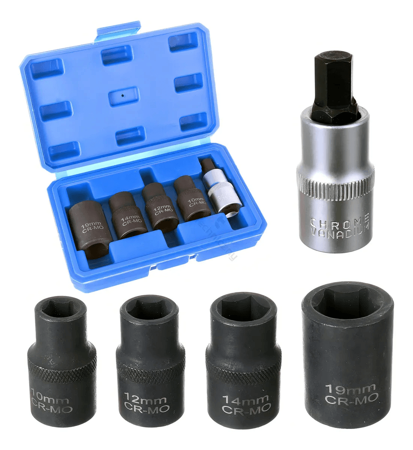 Juego De Dados Pentagonales 5 Piezas Llaves Vaso Mecanica Color Negro
