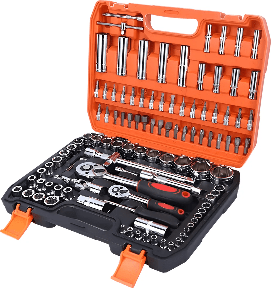 Juego Caja Set Dados Cromo Vanadium Profesionales 108 Piezas Naranja
