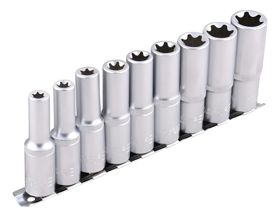 Juego Dados Hembra Torx Estrella Largos 1/2x9piezas Hoteche Plateado