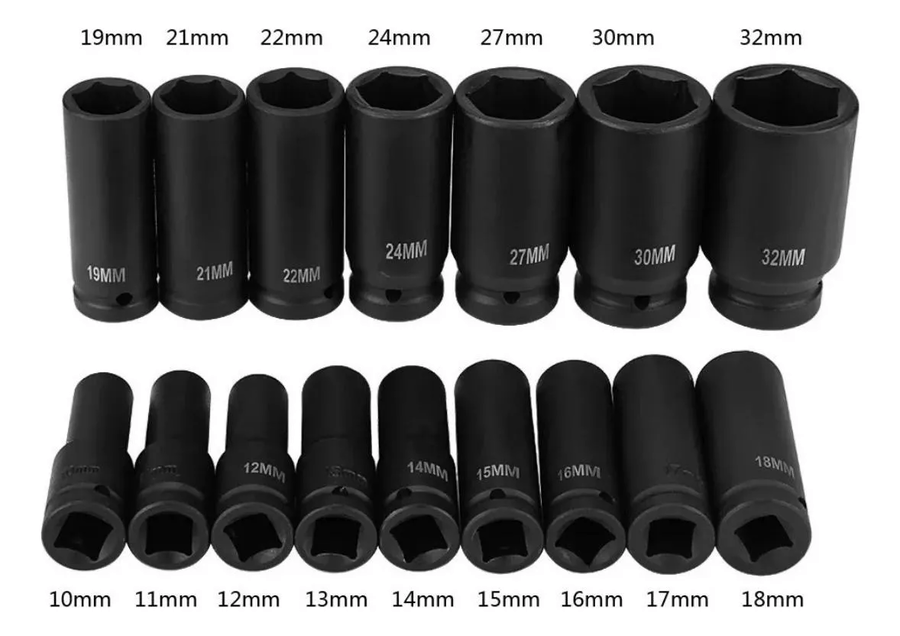 Juego Kit Set Dados De Impacto 1//2, 16 Piezas De 10 A 32 Mm