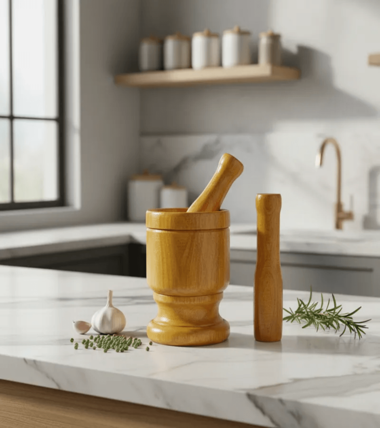 Mortero De Madera Natural Para Cocina
