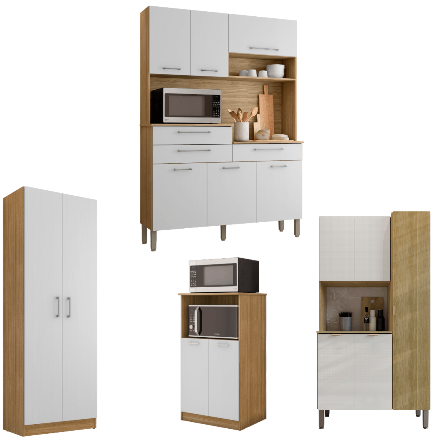 Movelaria Combo 1 Mueble para Microondas, 1 Mueble de Cocina, 1 Kit 8 Puertas y 1 Alacena K02050820