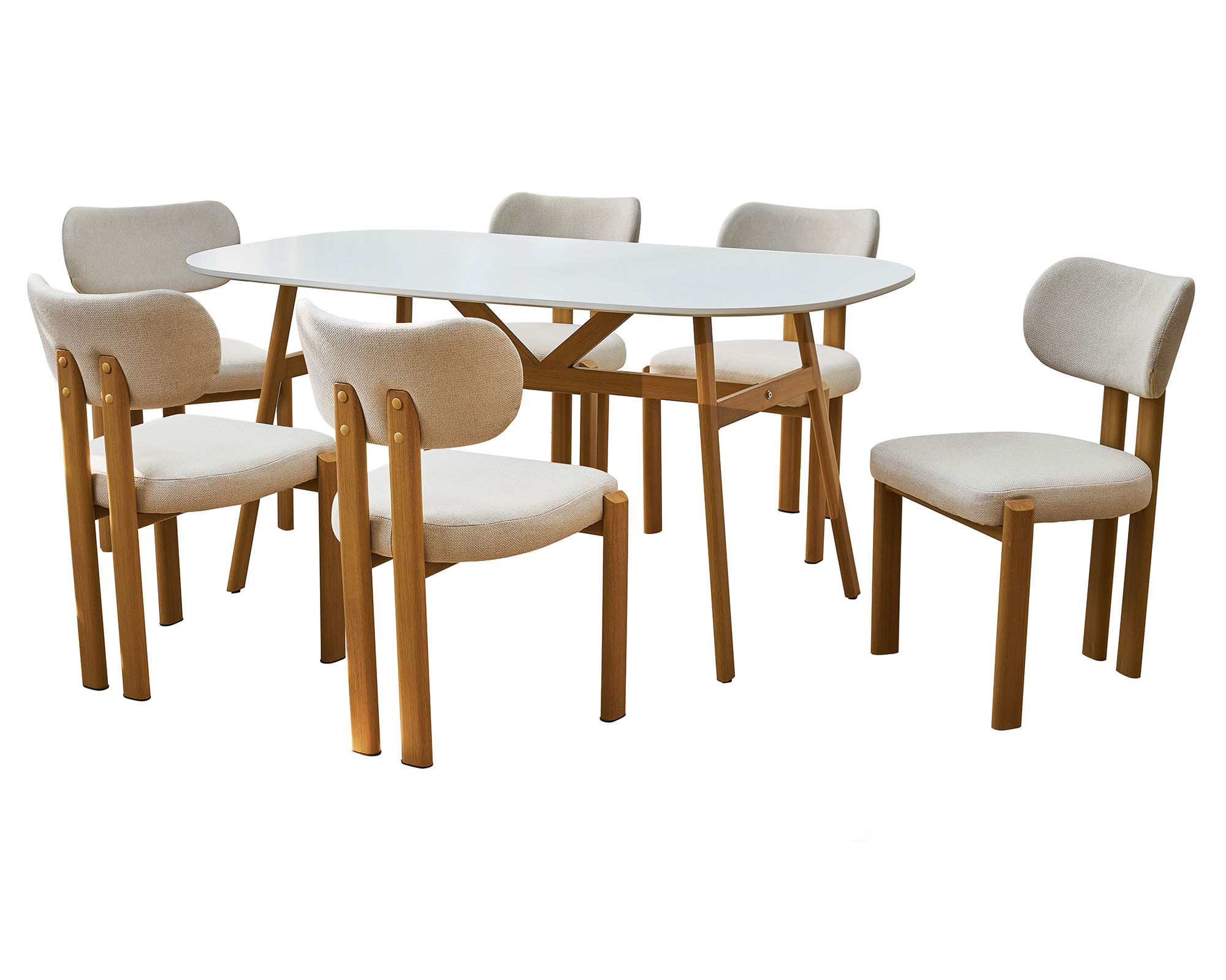 M+Design Comedor 6 sillas Rose natural/blanco 75x160x90 cm