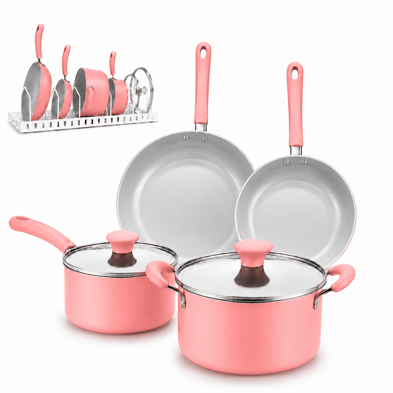 Simpel Home Juego De Ollas Y Sartenes 7 Piezas Antiadherente De Cer mica Rosa