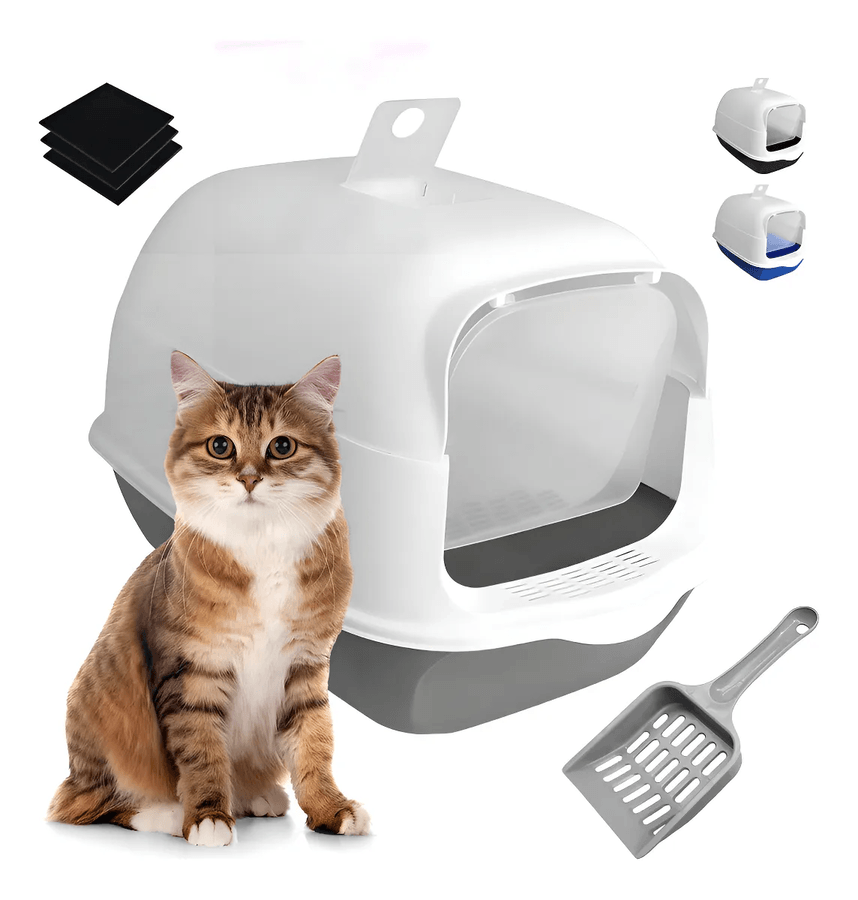 Arenero Cerrado Para Gatos Antiolores Puerta Palita Y Filtro Color Gris