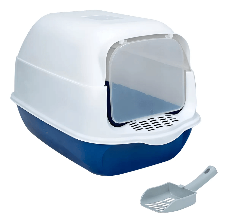 Arenero Sanitario Para Gato Cerrado Con Pala Puerta Abatible Color Azul Marino