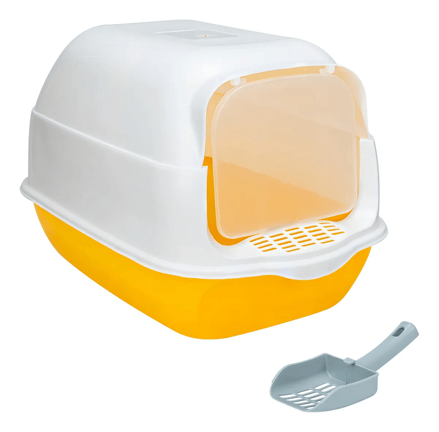 Arenero Sanitario Cerrado Para Gato Con Pala Puerta Abatible Color Naranja