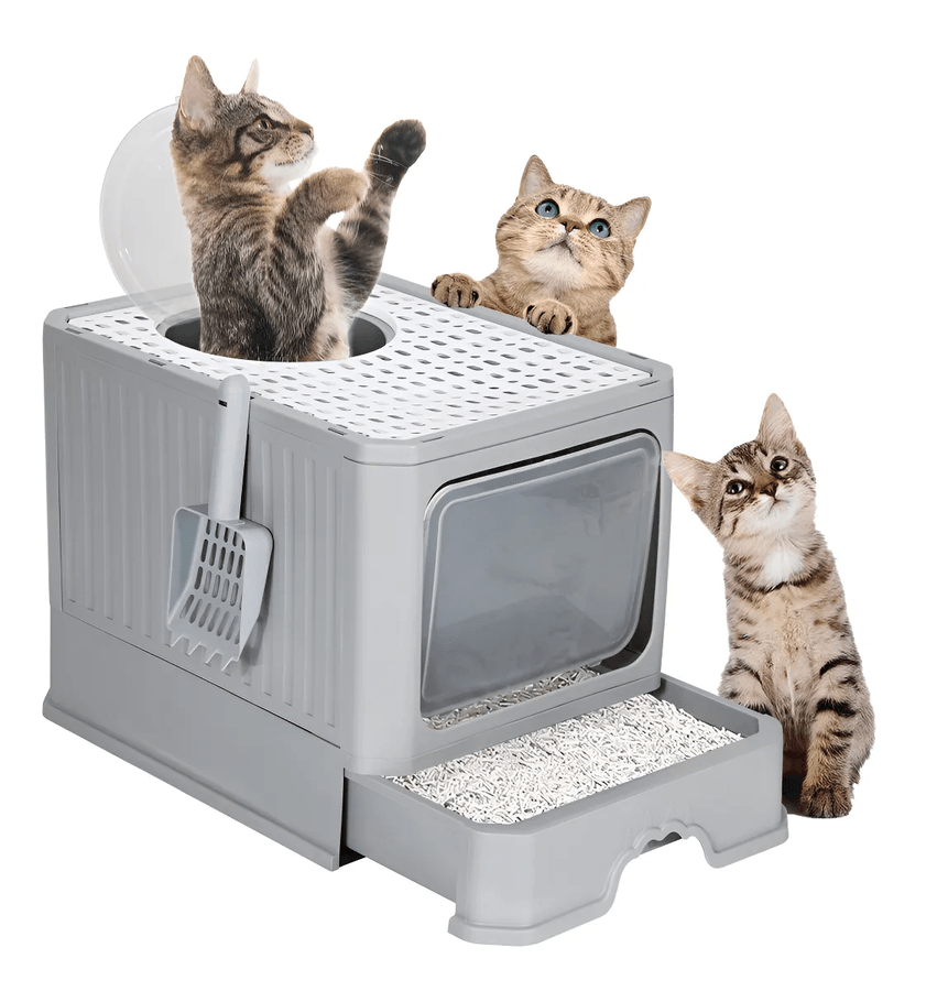 Arenero Gato Cerrado Baño Sanitario Con Tapa Y Pala Grande Color Gris Marca KOBA