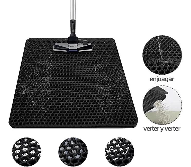 Alfombra Gato Salida Arenero Gato Baño, Atrapa Arena 45*60cm Negro