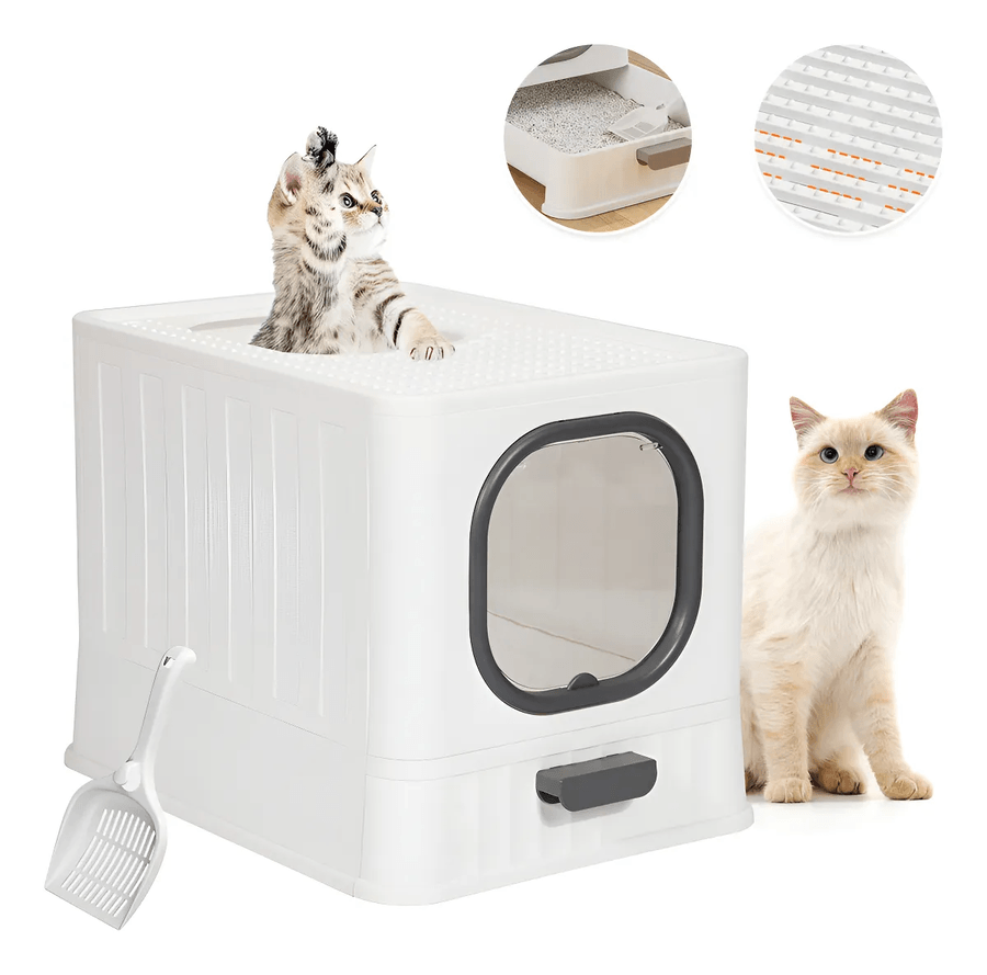 Arenero para Gato KOBA Cerrado Grande Baño Sanitario con Pala Color Blanco