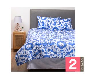 Plumón méxico 2 plazas azul + Faldón blanco + Cubre colchón blanco