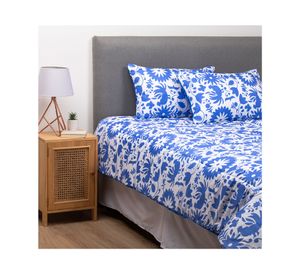 Plumón méxico 2 plazas azul + Faldón blanco + Cubre colchón blanco