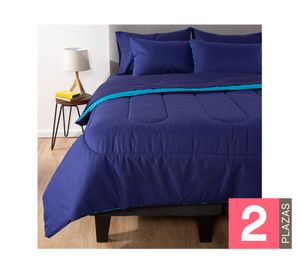 Plumón bicolor 2 plazas + Juego de sábanas azul/celeste