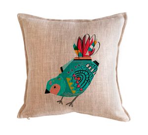 Cojín 45x45 cm Pájaros colores turquesa arena