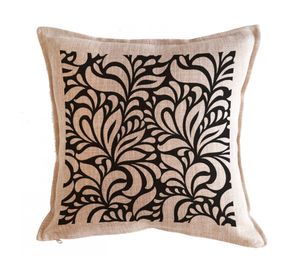 Cojín 45x45 cm Trama flores negro arena
