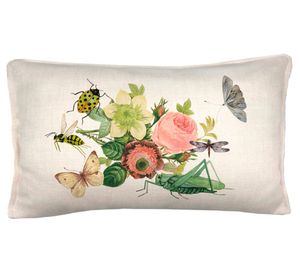 Cojín 50x30 cm Vintage insectos crudo