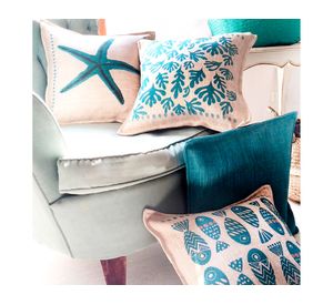 Cojín 45x45 cm Marino peces turquesa arena