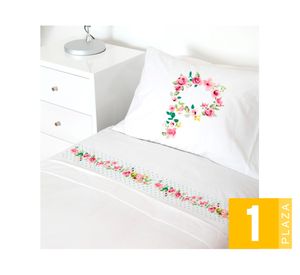 Juego de sábanas 1 plaza 200H Letras vintage P blanco