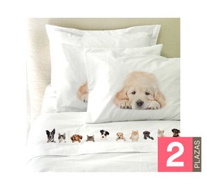 Juego de sábanas 2 plazas 200 hilos Animal Friend blanco
