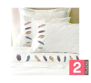 Juego de sábanas 2 plazas 200 hilos Plumas Grises blanco
