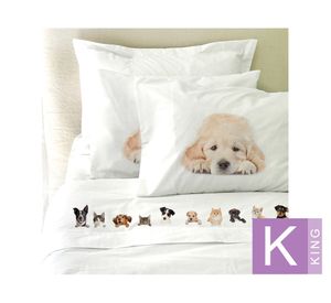 Juego de sábanas king 200H Animal friend blanco