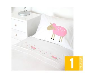 Juego de sábanas 1 plaza 200H Ovejita rosada/blanco