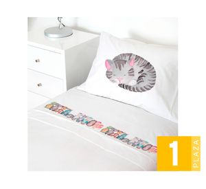 Juego de sábanas 1 plaza 200H Animales acuarela blanco
