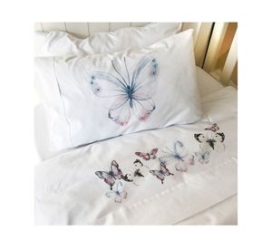 Juego de sábanas transición 200H Mariposas rosadas/blanco