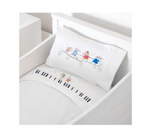 Juego sábanas cuna pack y play 200 hilos Músicos blanco