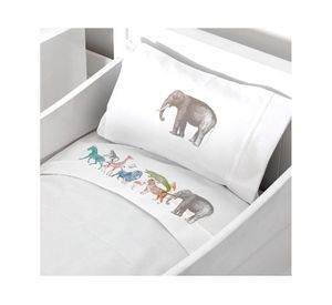 Juego sábanas cuna pack y play 200 hilos Safari blanco