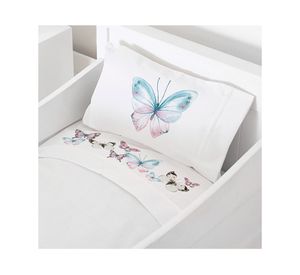 Juego de sábanas cuna 200 hilos Mariposas rosadas blanco