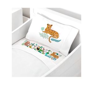 Juego de sábanas cuna 200 hilos Jungla blanco