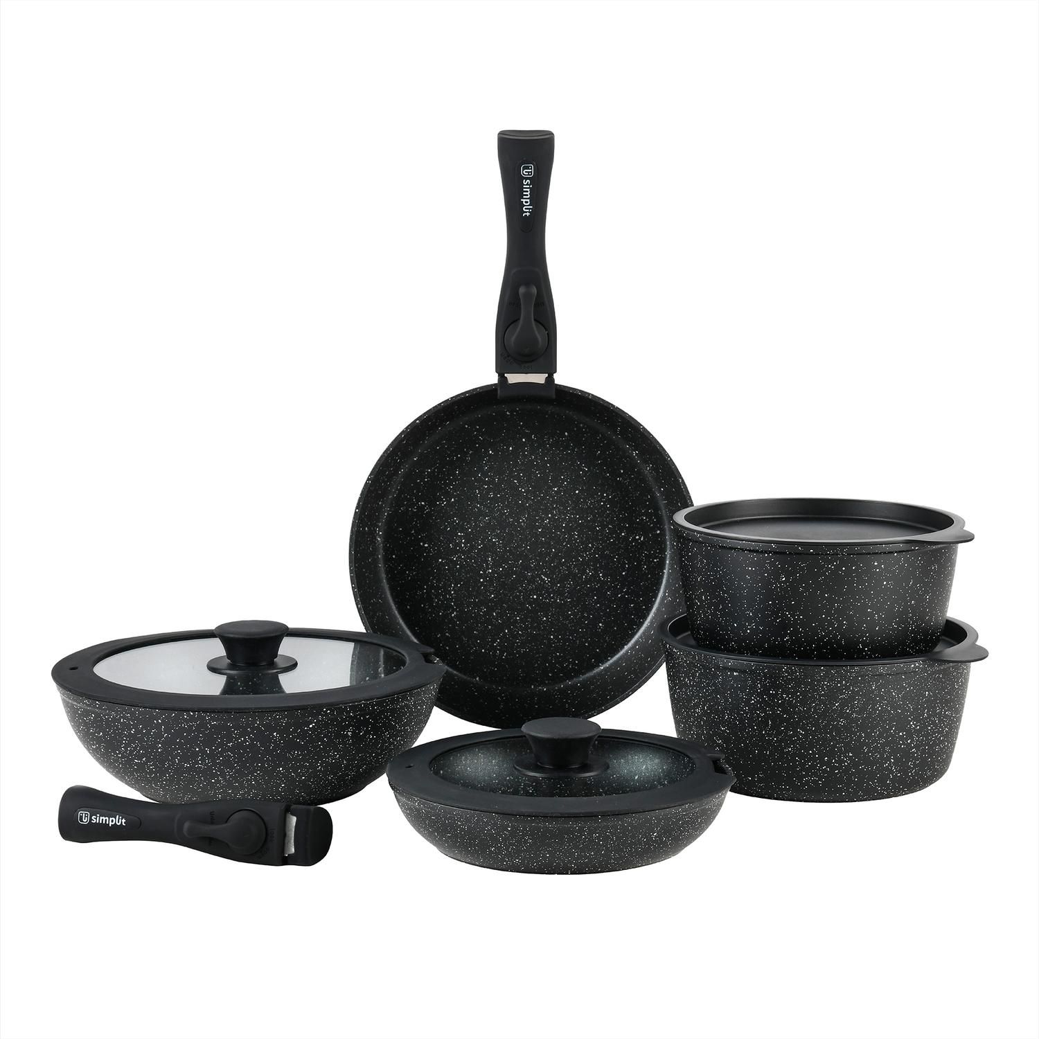 Simplit Batería de Cocina Antiadherente Oxford Granito 15pcs Simplit