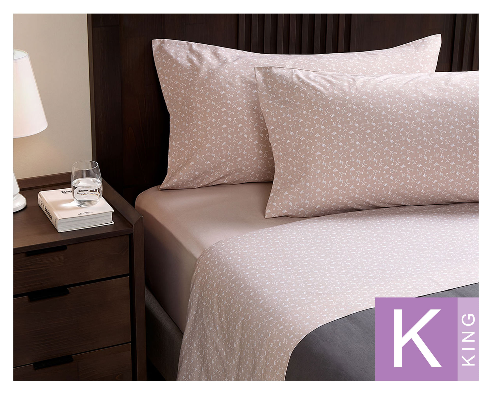 Rosen Juego sábanas King 180 hilos Miniprint beige