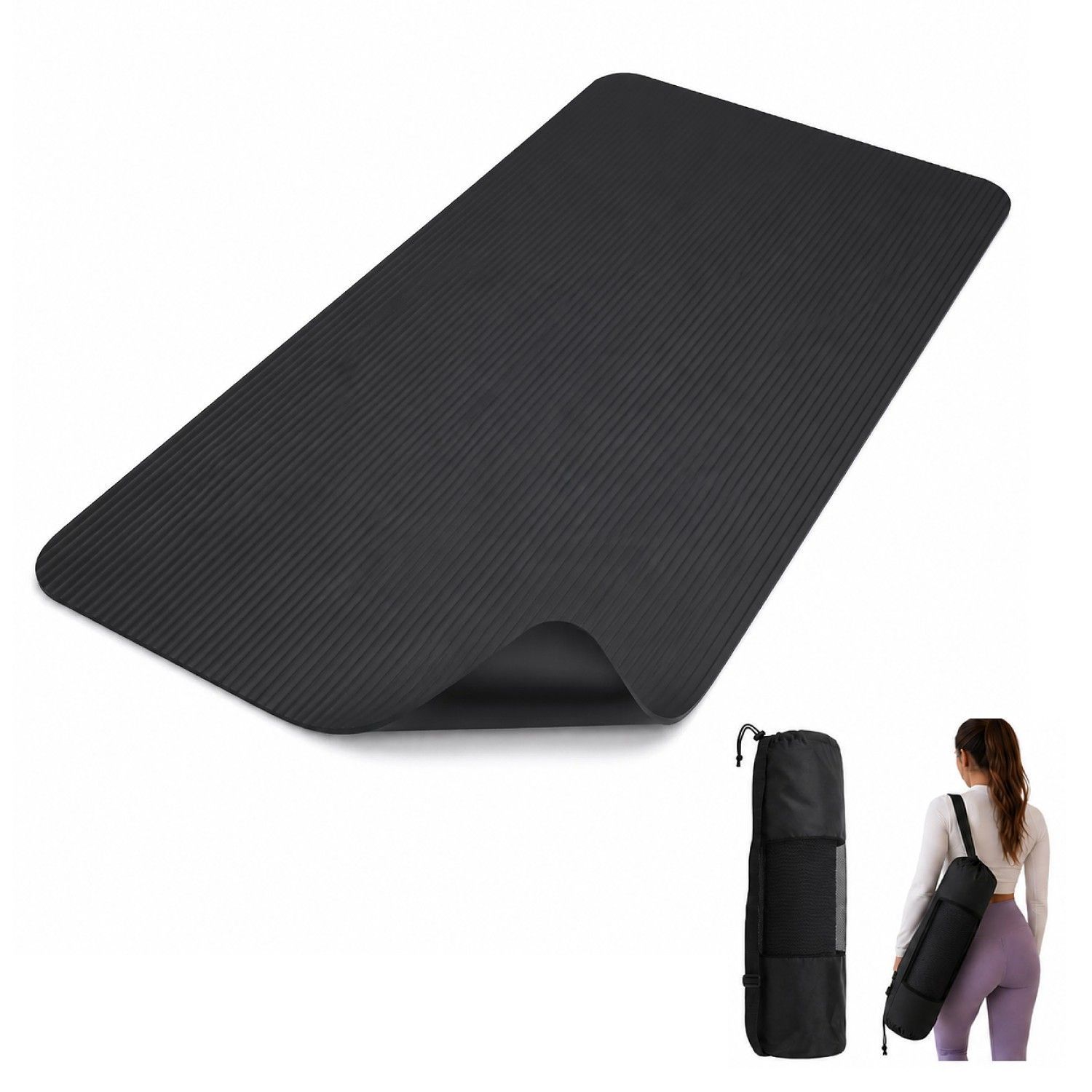 Mat Yoga Colchoneta 10 mm + Bolso y Correa Negro a $12.990