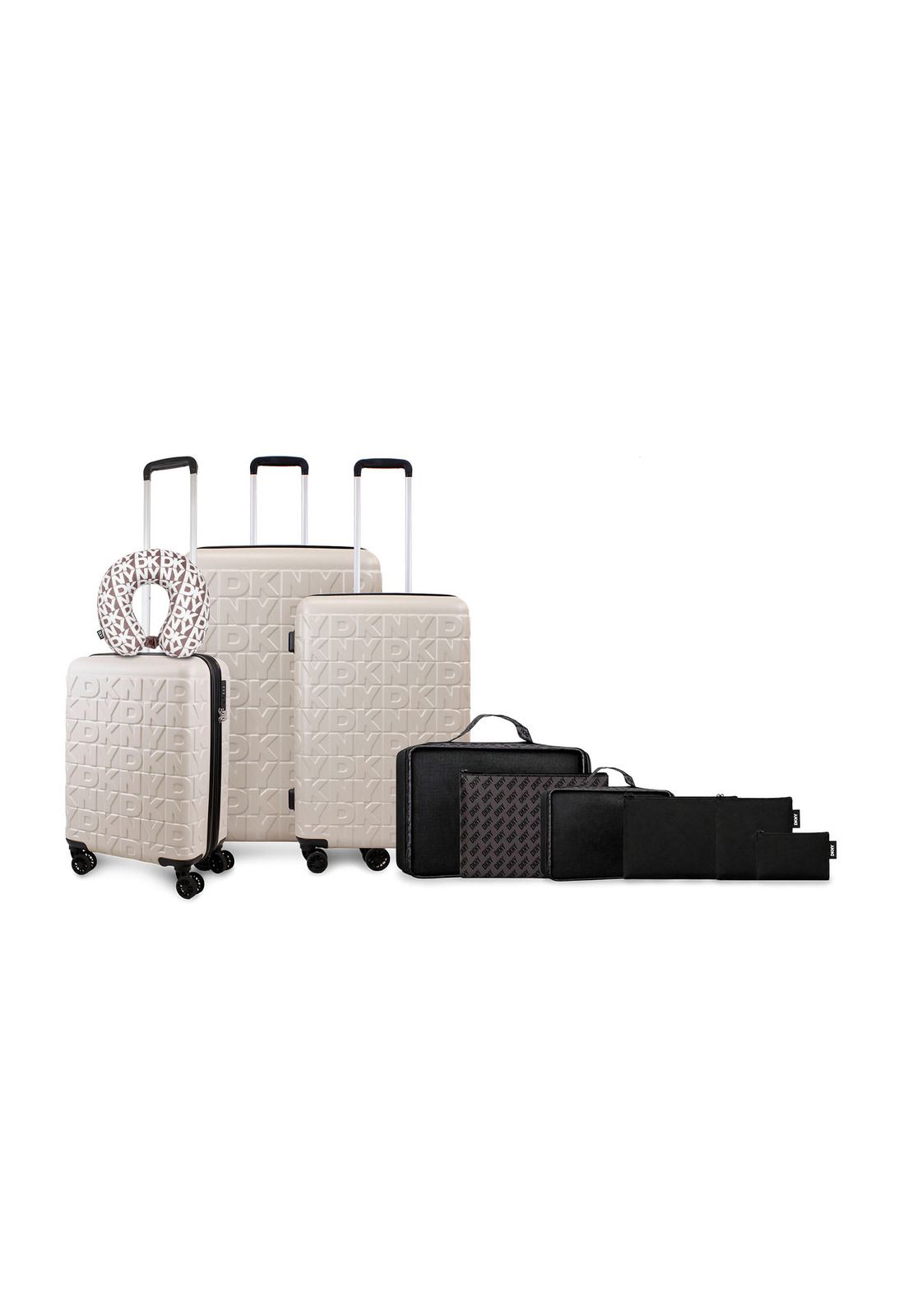 Genérico Set Maletas S+M+L Meghan beige + Almohada + Organizador 6 Piezas DKNY