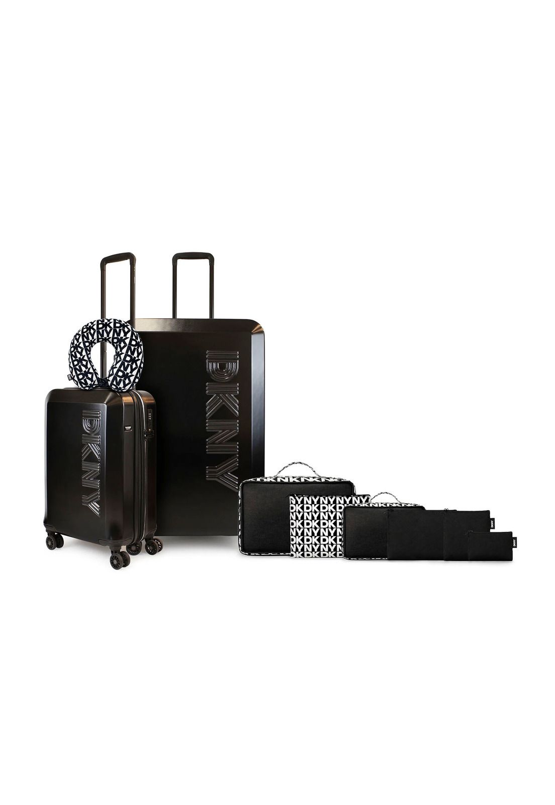 Genérico Set 2 Maletas DKNY Beveled S+L negra + Almohada + Organizador 6 piezas