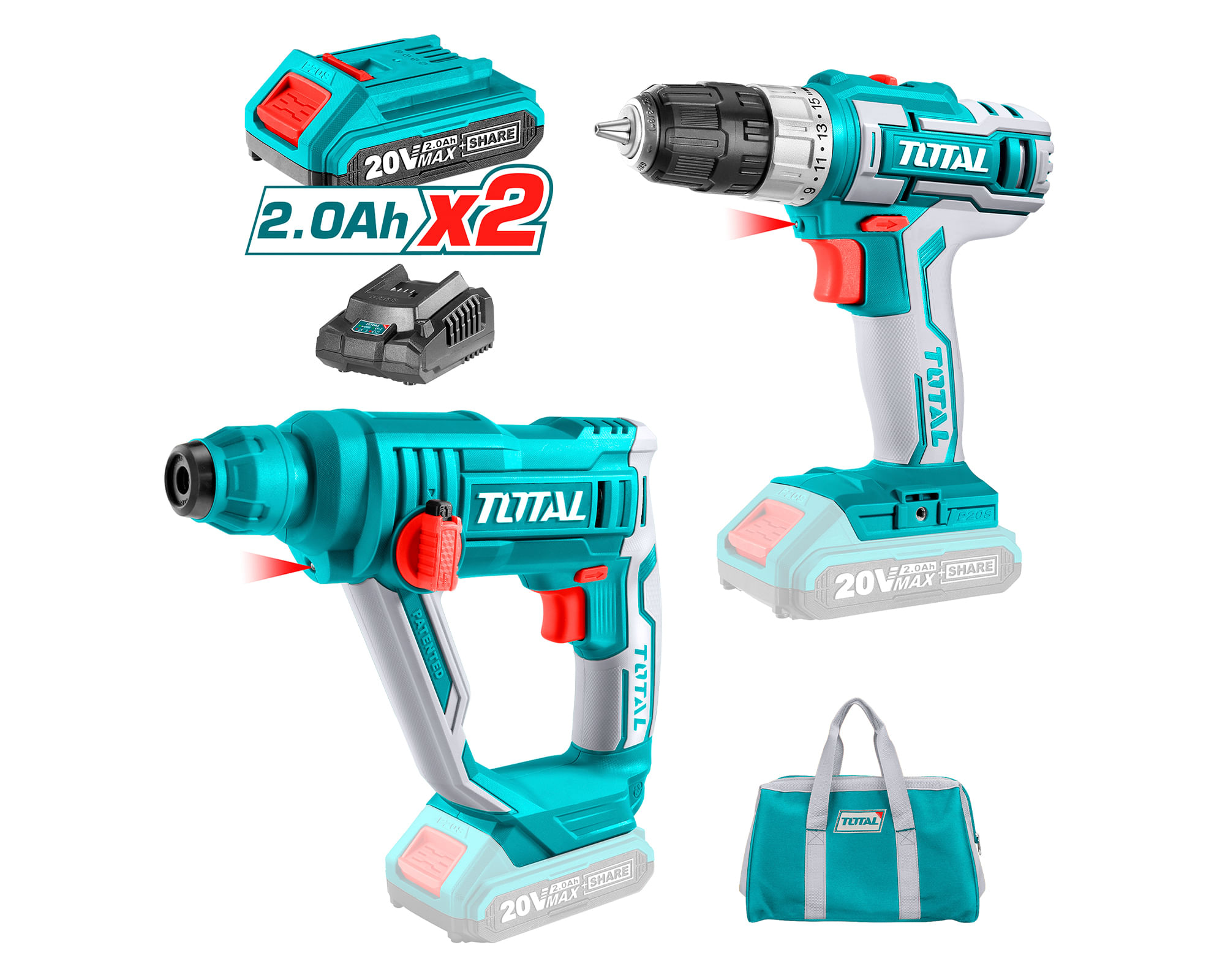 Kit taladro rotomartillo inalámbrico 20V a $109.990