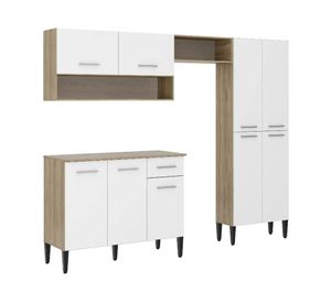 Kit cocina 4 módulos 9 puertas 1 cajón Arizona blanco/oak