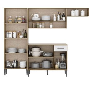 Kit cocina 4 módulos 9 puertas 1 cajón Arizona blanco/oak