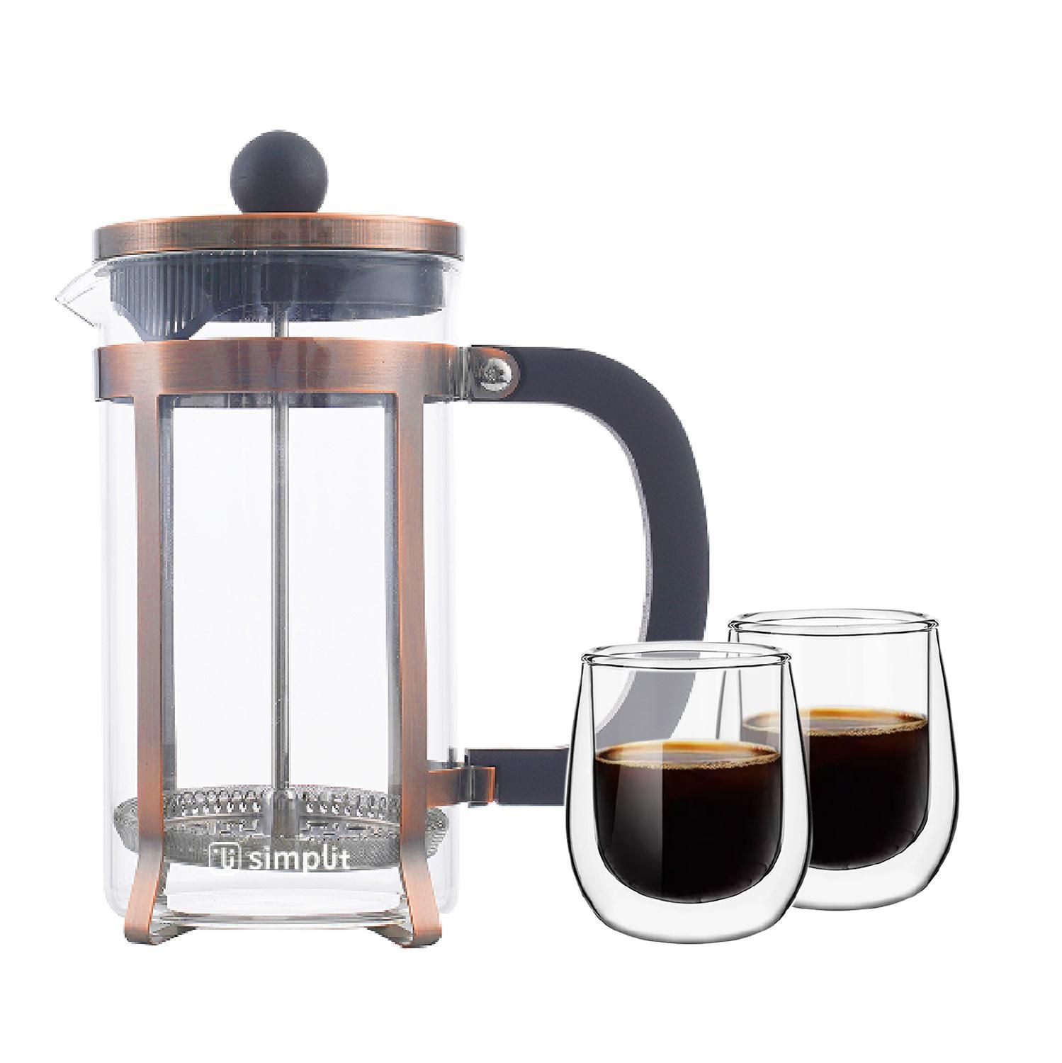 Simplit Pack Cafetera Francesa 600 ml + Set 2 Tazas 80 ml Simplit