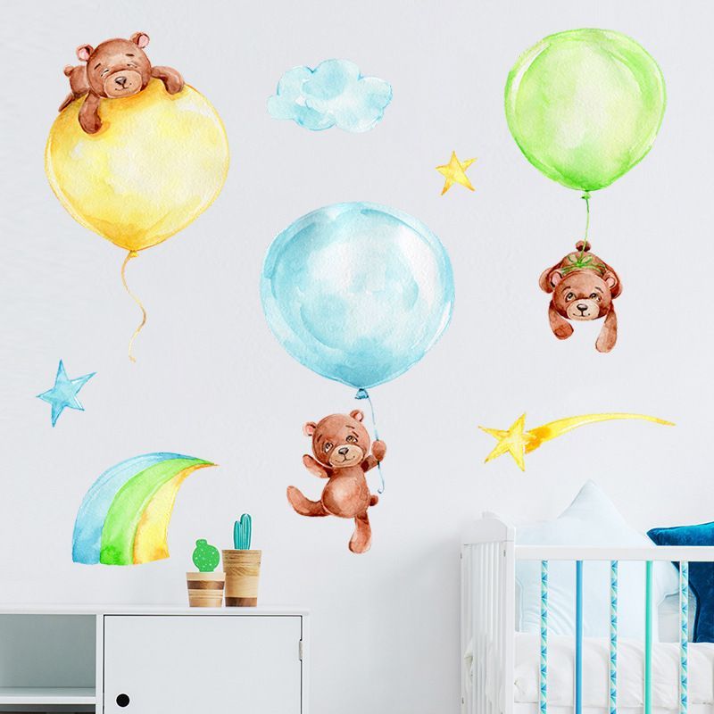 Genérico Sticker Mural Infantil Vinilo Osos y Globos Acuarela 90x30 cm decoracion bebe