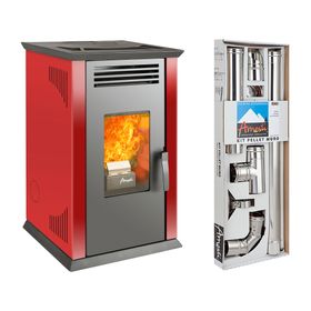 Estufa a pellet Italy 8100 Plus rojo 9.2 kW + kit instalación muro