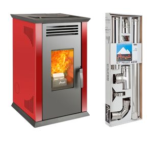 Estufa a pellet Italy 8100 Plus rojo 9.2 kW + kit instalación muro